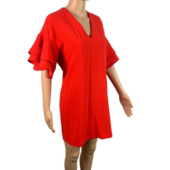 ZARA WOMAN Size Extra Small Red Ruffle Short Sleeve Dress - Picture 3 of 7